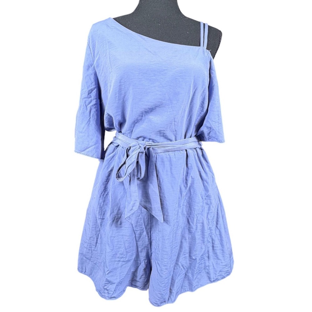 DO+BE One Shoulder Asymmetrical Romper Jumpsuit Periwinkle Blue Size L